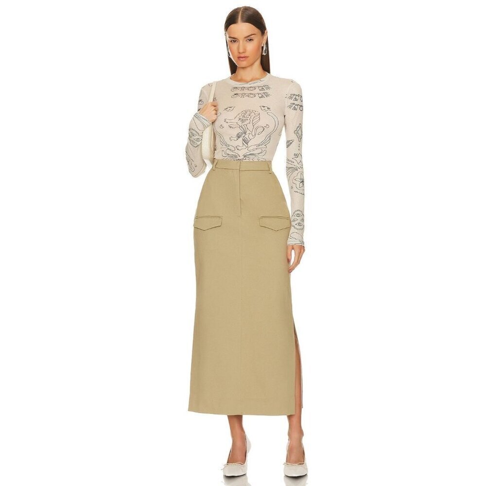 NANUSHKA Edena Skirt in Pebble Large New Womens Long Maxi Chinos Khaki